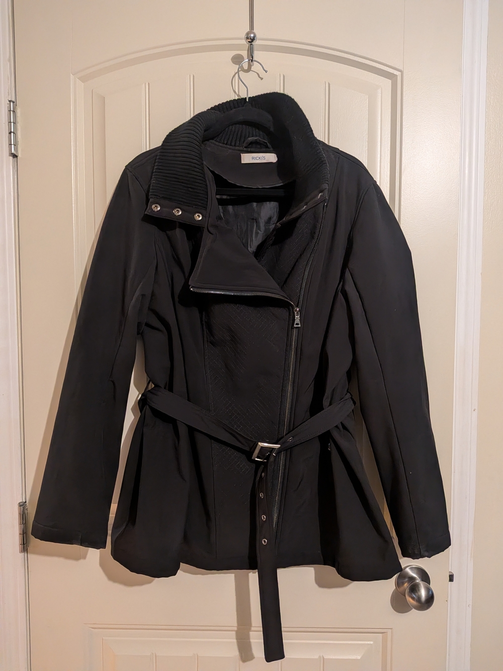 Black Belted Asymmetrical Zip Women's Jacket